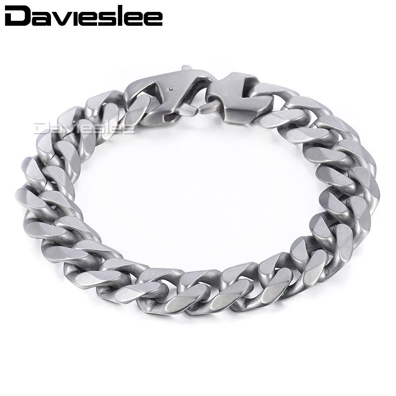 

Davieslee Mens Chain Matte Brushed Polished Bracelet 316L Stainless Steel Cut Curb Cuban Link Silver Color 15 mm LHBM109