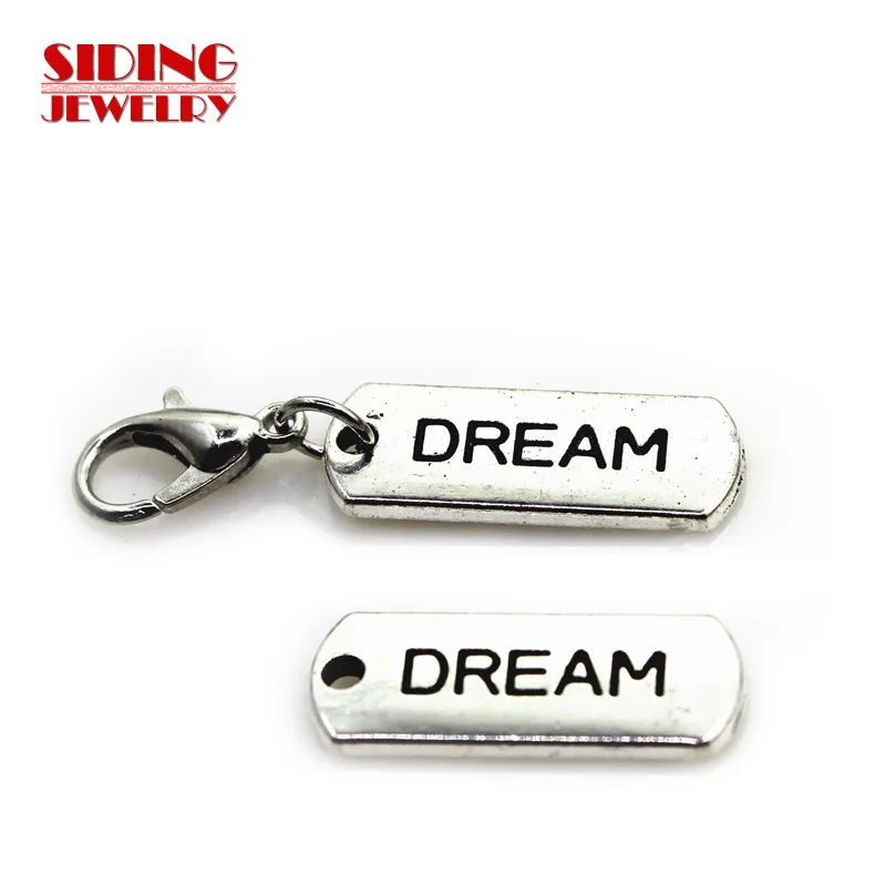 New 20pcs/lot Silver Hang Tag Dream Dangle Charms Lobster Clasp DIY Bracelet Necklace Pendants Jewelry Hanging Charms