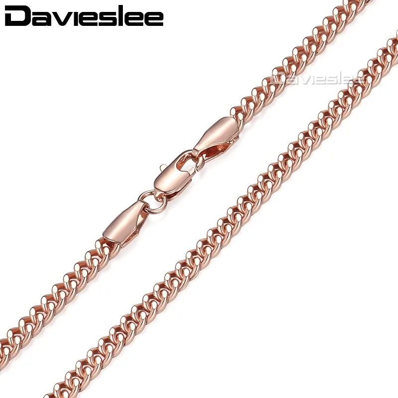 Davieslee 585 Rose Gold Color Necklaces for Women Flat Cut Round Link Womens Necklace Chain Wholesale Jewelry Gift 3mm LGN220