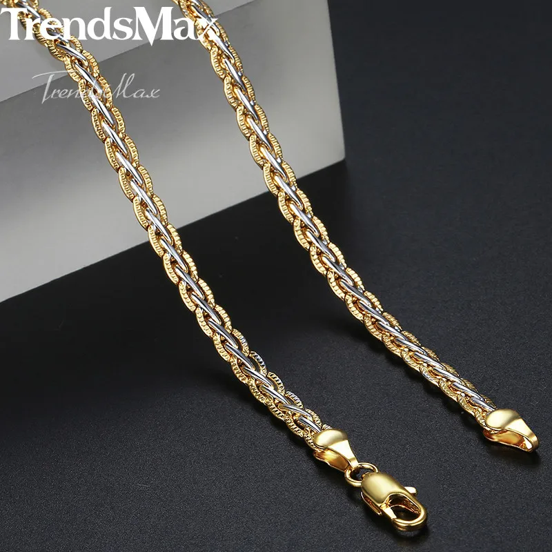 4mm Necklace For Women Men Gold Color  Necklace Wheat Link Chain Fashion Jewelry Gift GN411