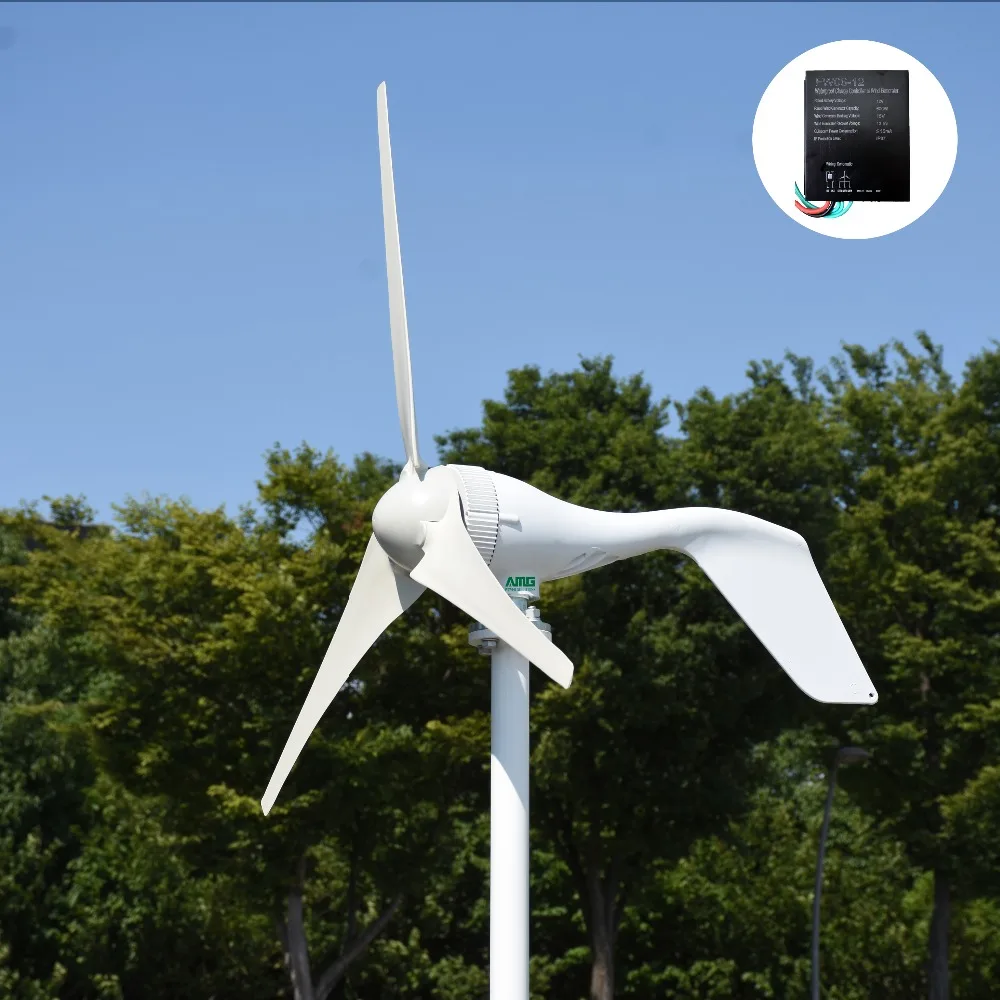 300W/400W 12V/24V Horizontal White Wind Turbine Generator With MPPT/PWM Waterproof Wind Charger Controller For Home Use