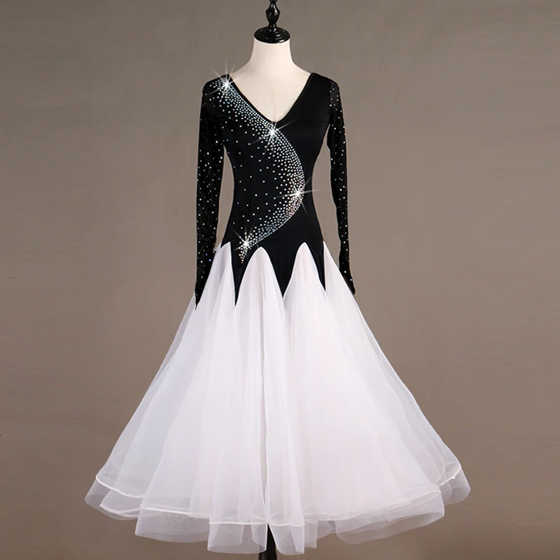 

Ballroom Dance Dresses Long Sleeve foxtrot Dancing Skirt Women Stage Waltz Ballroom Dress MQ113