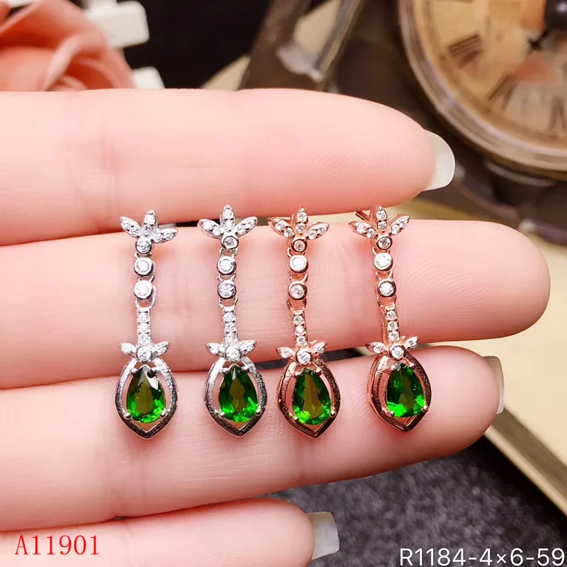 KJJEAXCMY Boutique Jewelryar Supporting Detection of 925 Silver-inlaid Natural Diopside Jewelry Ear Nails and Earrings