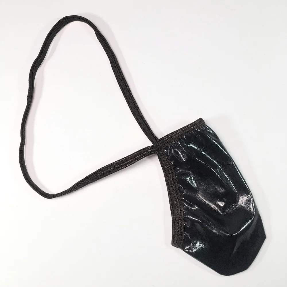 G524V Mens String Pouch Backless Thong Contoured Pouch PVC Black