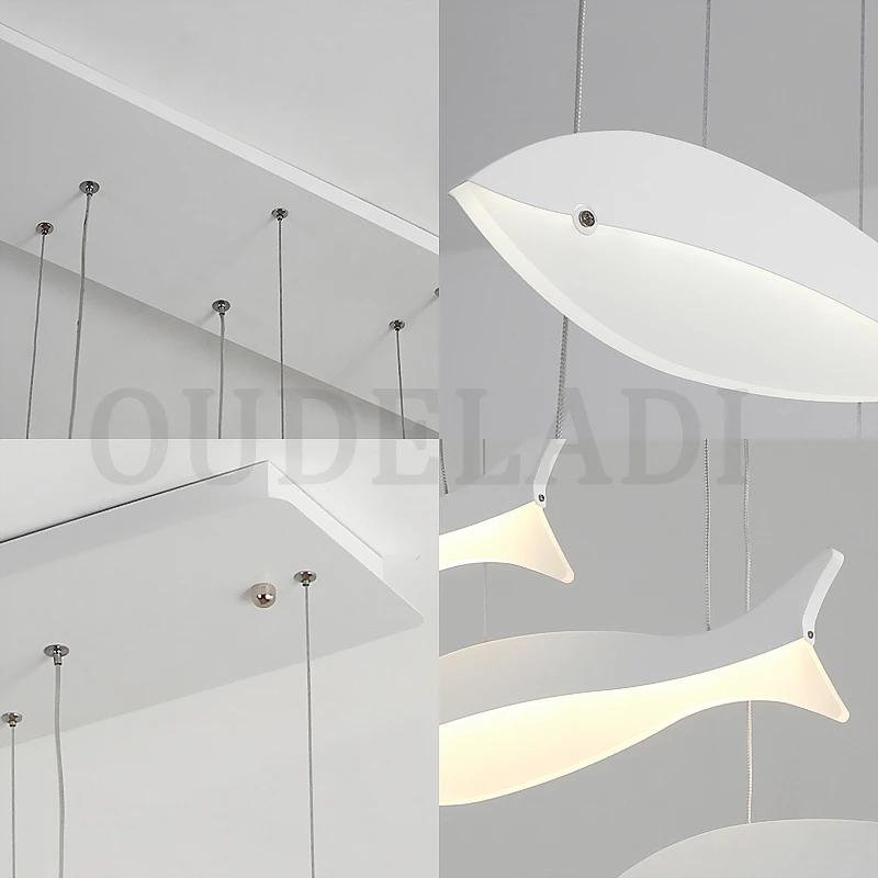 Modern LED Chandelier For Living Room Dining Room Kitchen Home Pendant Lamp White Acrylic fish shape Ceiling Hanging Light