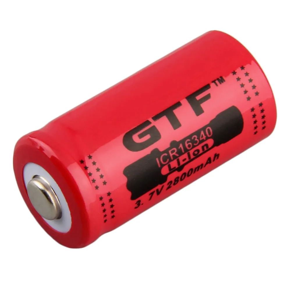 GTF 4pcs 16340 2800mAh 3.7V Lithium Ion Battery + 1pc EU/US plug charger 3 colors red yellow blue for flashlight toys