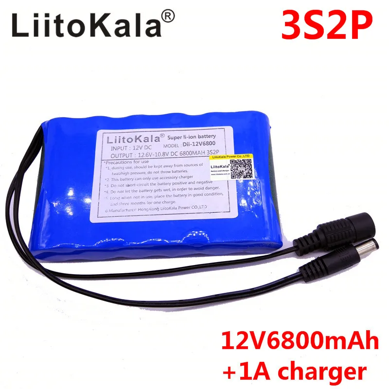 LiitoKala Portable Super 18650 Rechargeable Lithium Ion battery pack capacity DC 12 V 6800 Mah CCTV Cam Monitor 12.6V 1A Charger