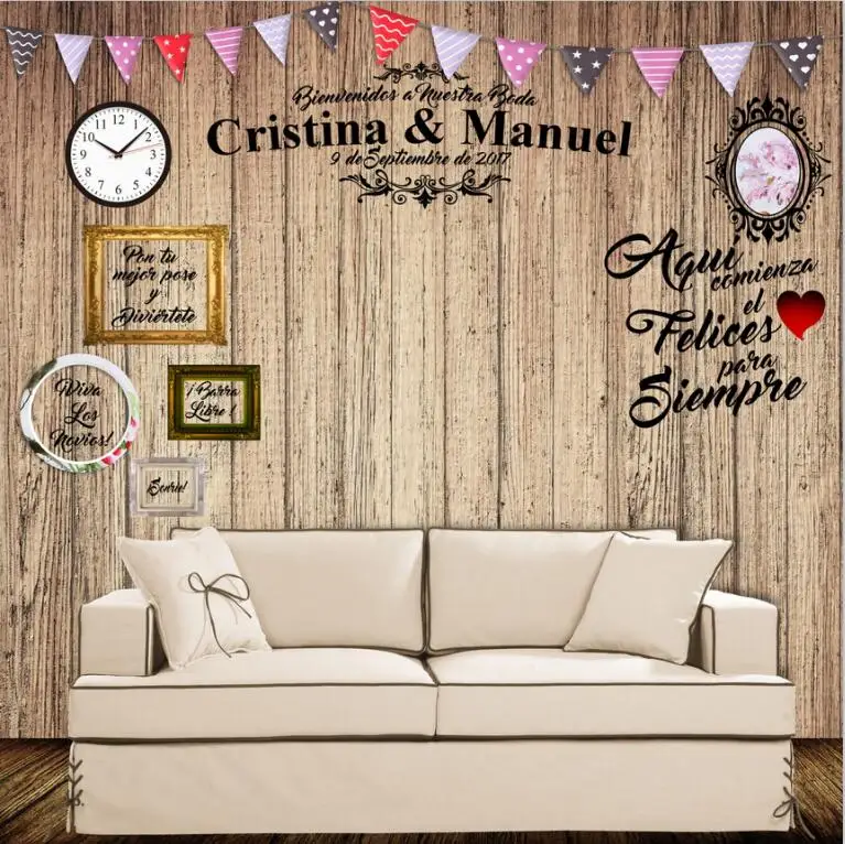 Funnytree hochzeit nach fotografie hintergrund fahnen persönliche datum name sofa holz hintergrund photobooth photo prop