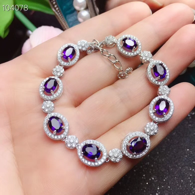 Kjeaxcmy Fineジュエリー925シルバー-象眼細工のAmethyst女性のブレスレットは検出をサポートします