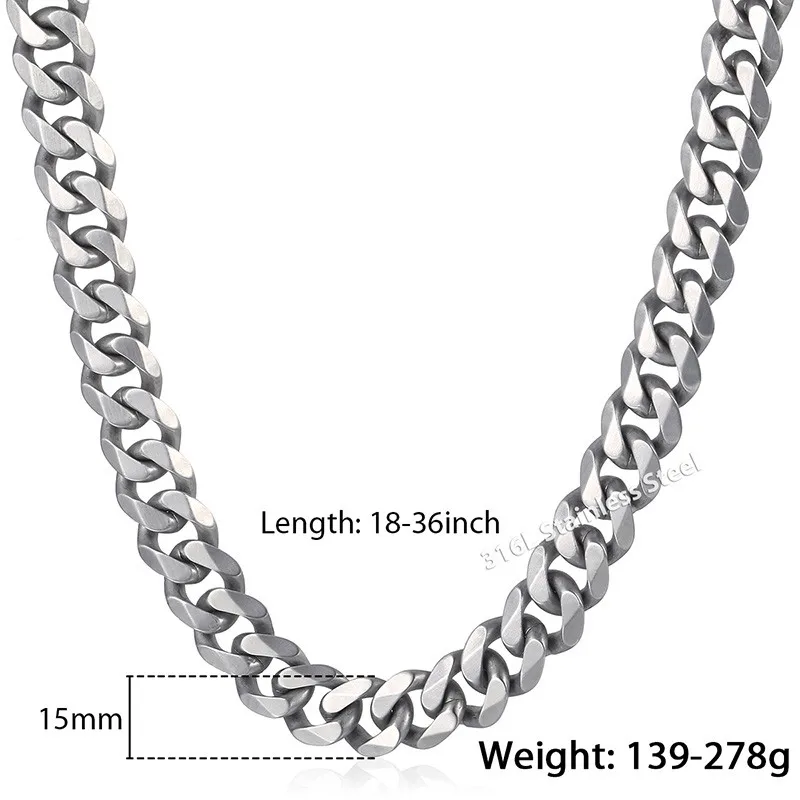 15mm Matte Jewelry Set Mens Bracelet Necklace Silver Color  316L Stainless Steel Cut Curb Cuban Link Chain HS42