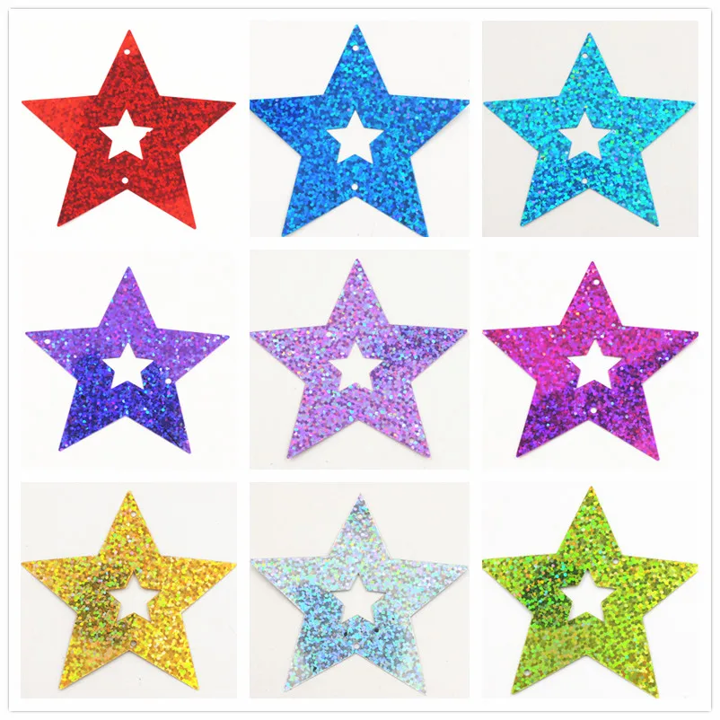 

10Pcs/Lot 70mm Laser Sequin Hollow Five-Pointed Sequins PVC Pendant Paillettes DIY Wedding Party Sewing Lentejuelas Accessories