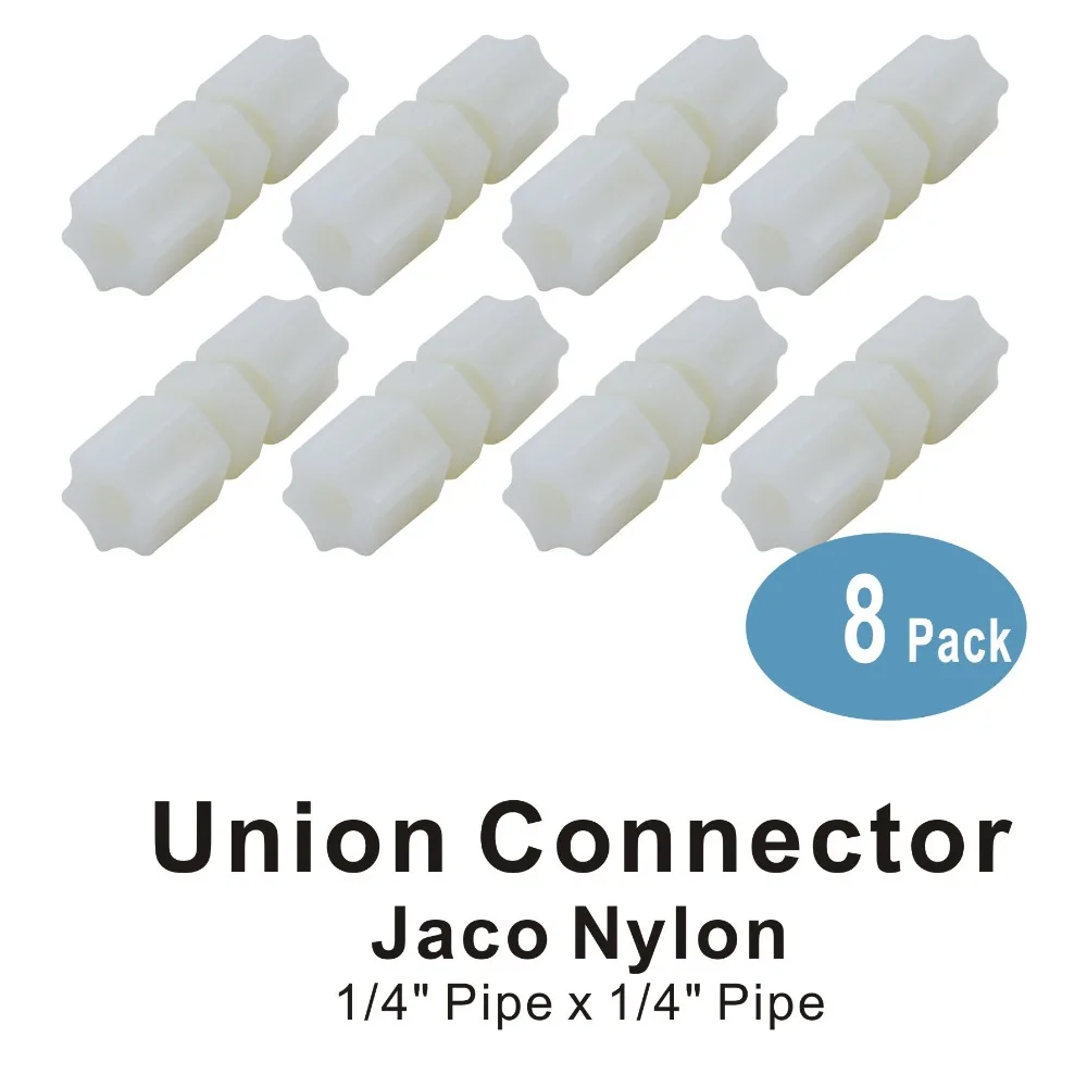 Jaco Nylon Union Connector 1/4 นิ้ว x 1/4 นิ้วท่อ RO ระบบกรองน้ำ - 8 แพ็ค