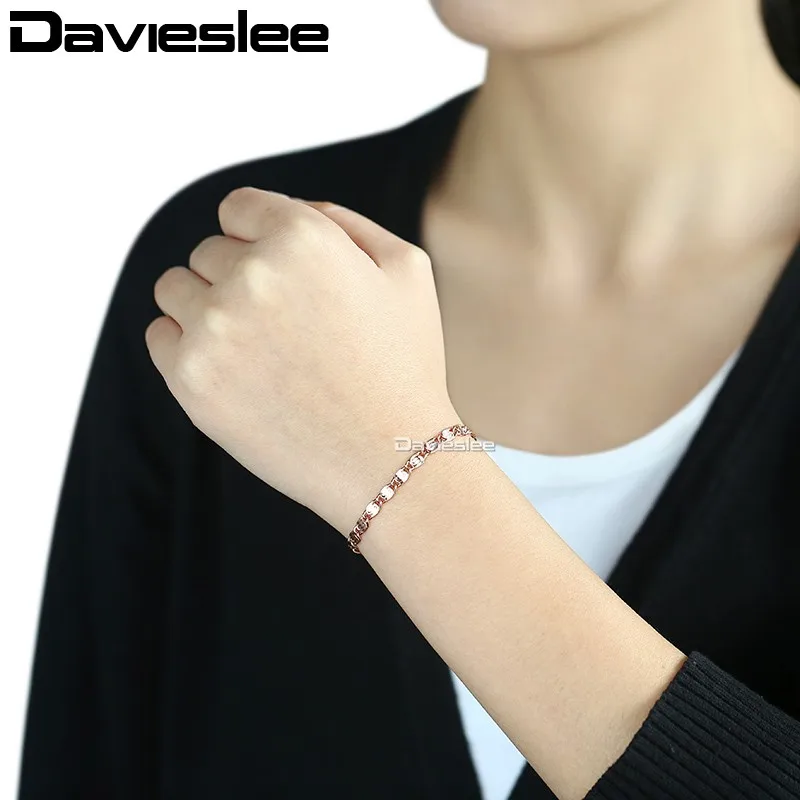 Davieslee Womens Bracelet Mens 585 Rose Gold Color Yellow White Gold Color Snail Chain 4mm 18cm 20cm 23cm GB263A