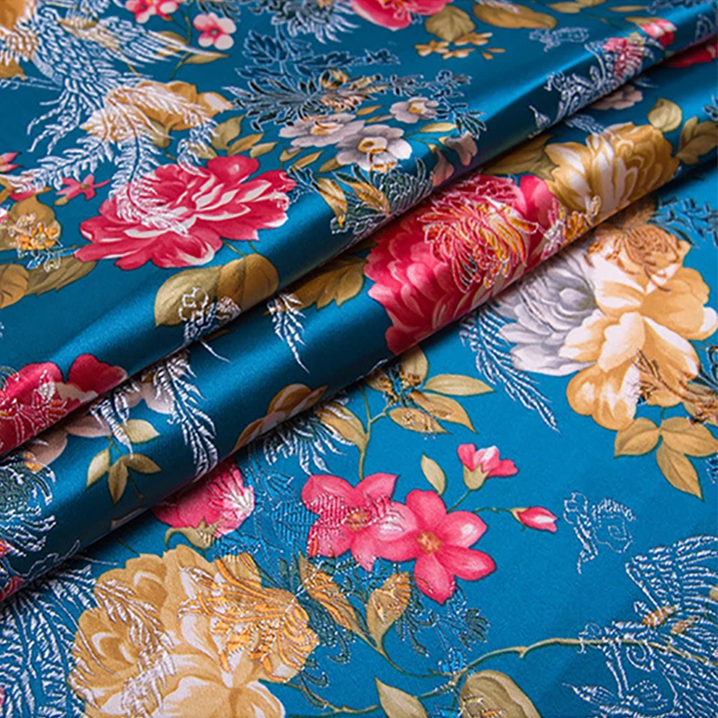 new arrival polyester brocade lake like blue peony flower fabric for felt patchwork tissue telas dress sheet cos play 100x75cm