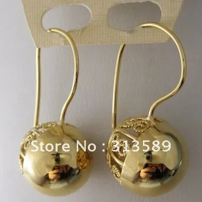 YELLOW GOLD PLATED DANGLE BALL EARRING GREAT GIFT