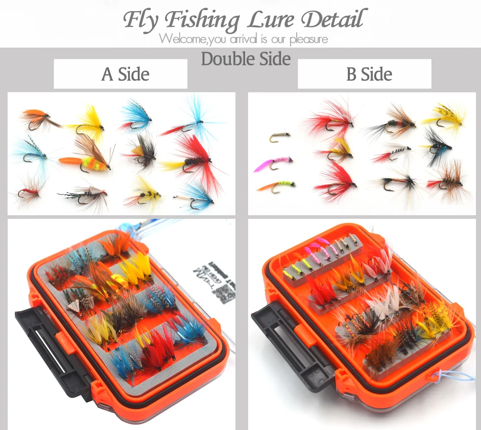 MNFT 72PCS Assorted Nymph Fishing Fly Combo Trout Bass Blue Gill Panfish Artificial Lures kit with Double Faced Waterproof Box