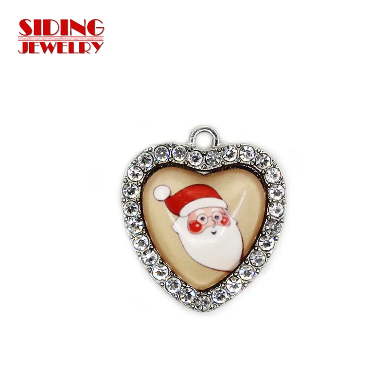 2018 New Arrival 10pcs/lot Father Christmas 10 Crystal Heart Dangle Charm DIY Bracelet Necklace Pendants Jewelry Hanging Charms