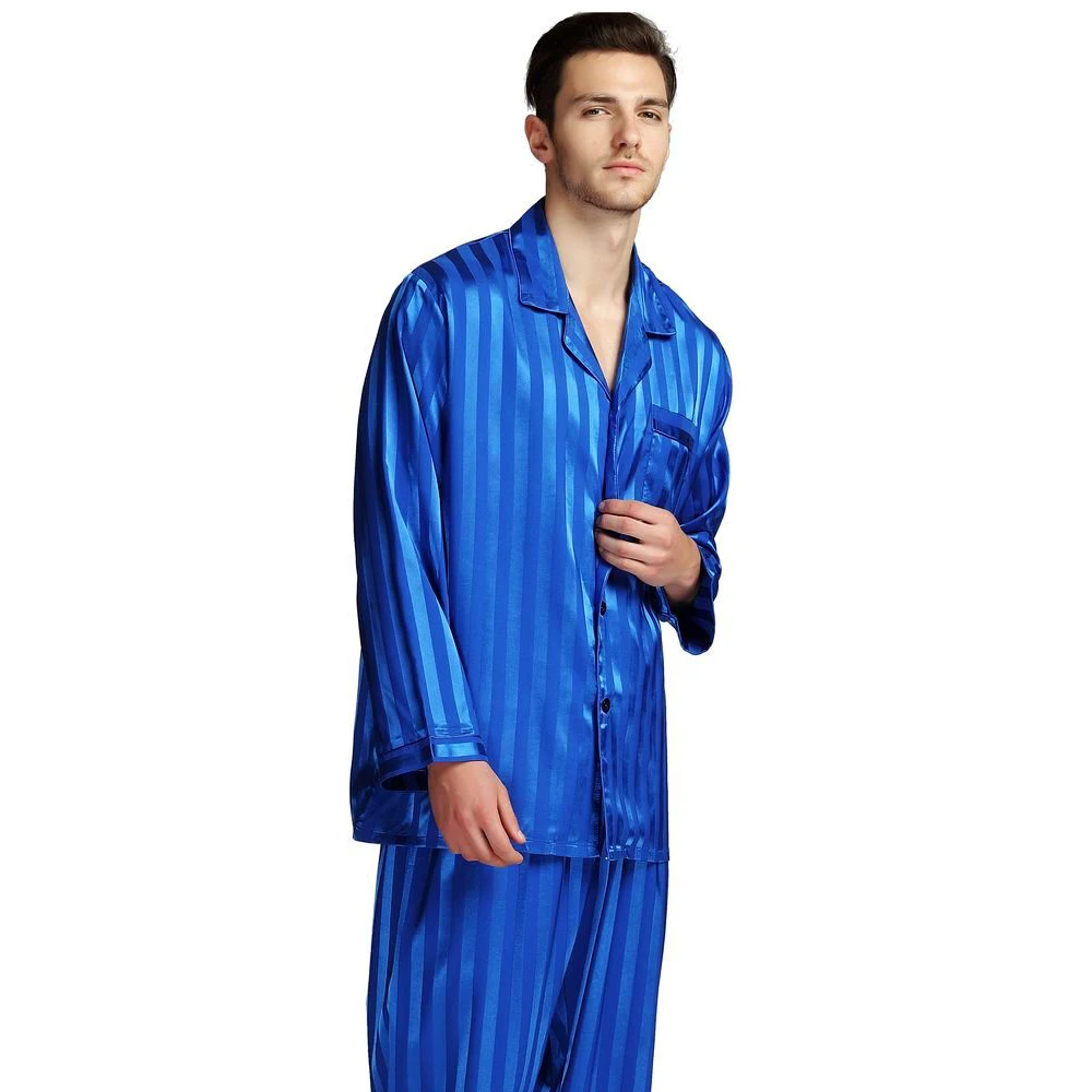 Mens Silk Satin Pyjamas Set Pyjama Pyjama Set PJS Nachtwäsche Set Loungewear U.S.S, M, L, XL, 2XL, 3XLL, 4XL Plus Gestreiften