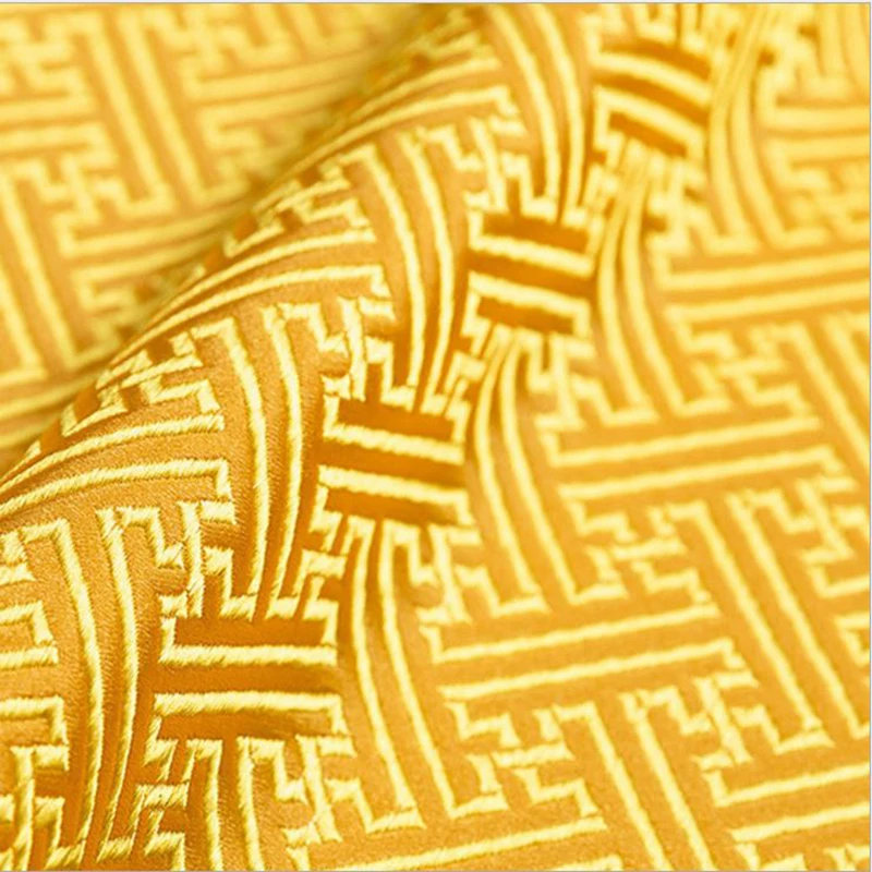 new arrival brocade yellow Great Wall grid fabric for patchwork felt tissue telas dress bed sheet children cloth 100x75cm