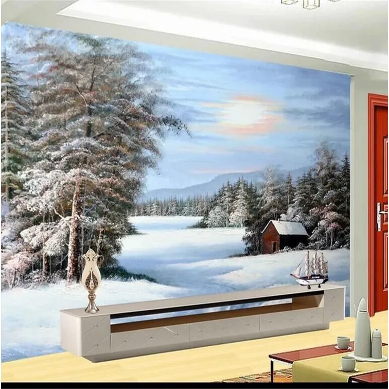 Winter snow background wall painting professional production wallpaper mural custom home wall