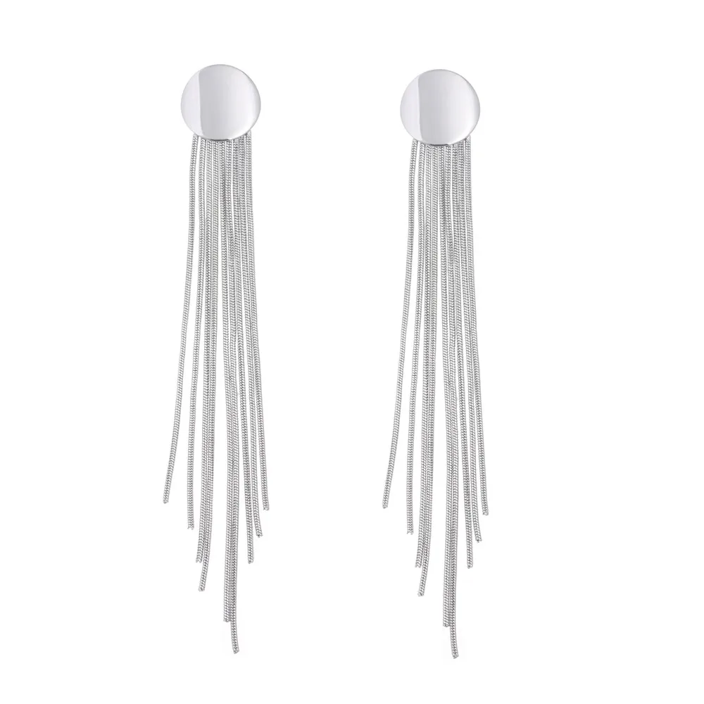 lureme Fashion Simple Jewelry Gold/Silver/Black Alloy Round with Long Tassel Dangle Earrings for Women Girls (er005276)