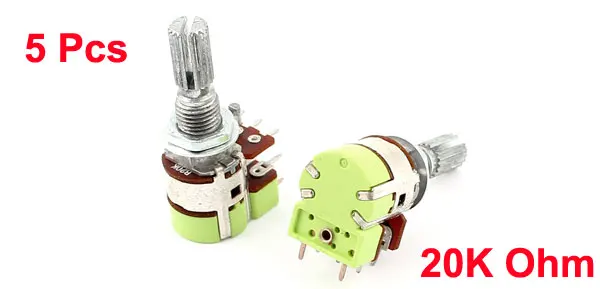 UXCELL 5Pcs Stereo B20k 20K Ohm Dual Linear Taper Volume Control Potentiometer Switch