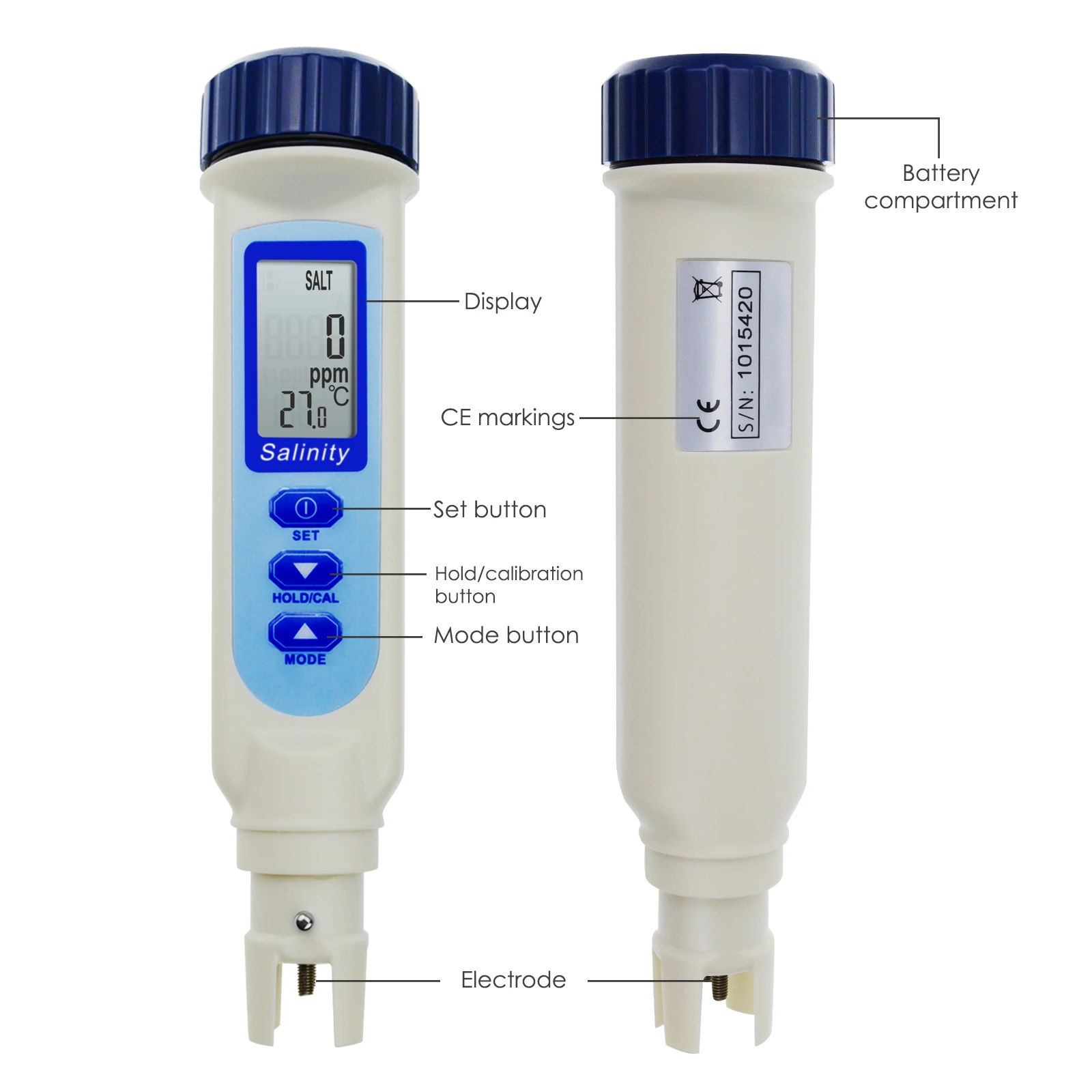 Salinity & Temp Meter Pen Type Salt Water Quality Tester ATC NaCl, 9999 ppm / 100.0ppt/ 10% / 0.95-1.08 SG Measurement Units