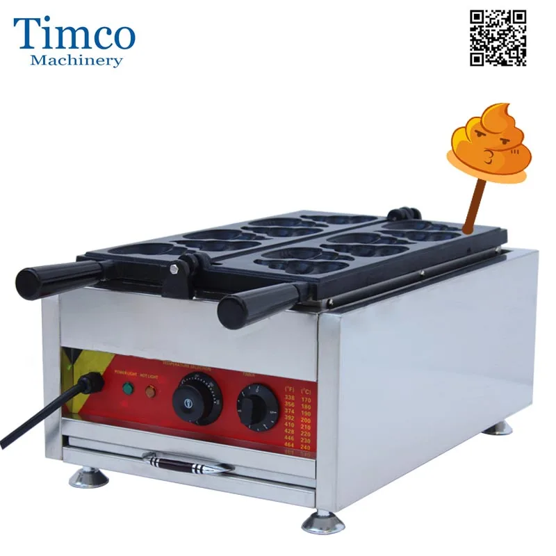 Timco queima de cocô forma waffle maker 6 pçs comercial elétrico 220v 110v antiaderente engraçado padeiro máquina