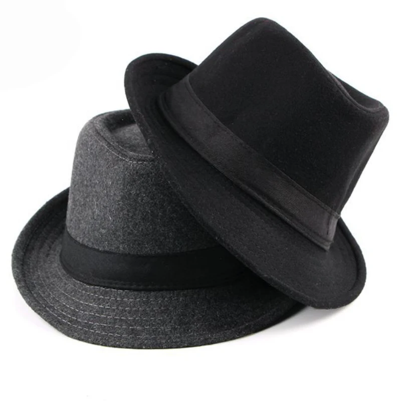 HT1519 Spring Autumn Men Women Fedoras Solid Wool Felt Bowler Derby Hat with Black Band British Style Jazz Trilby Hat Fedora Hat