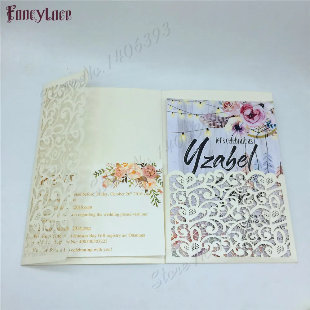 50pcs Lace Flower Hollow out Wedding Invitation Cards Set Paper RSVP Cards for Wedding Business Birthday Shower Party decoration