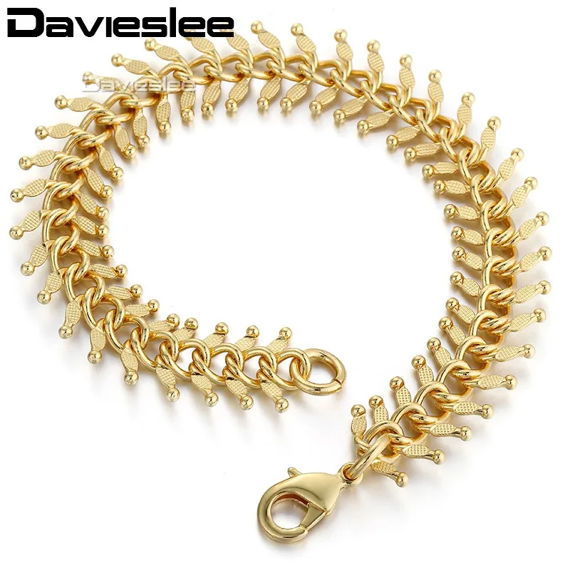 585 Rose Gold Color Womens Bracelet Chain Hammered Centipede Design 14mm 18-25cm GB275