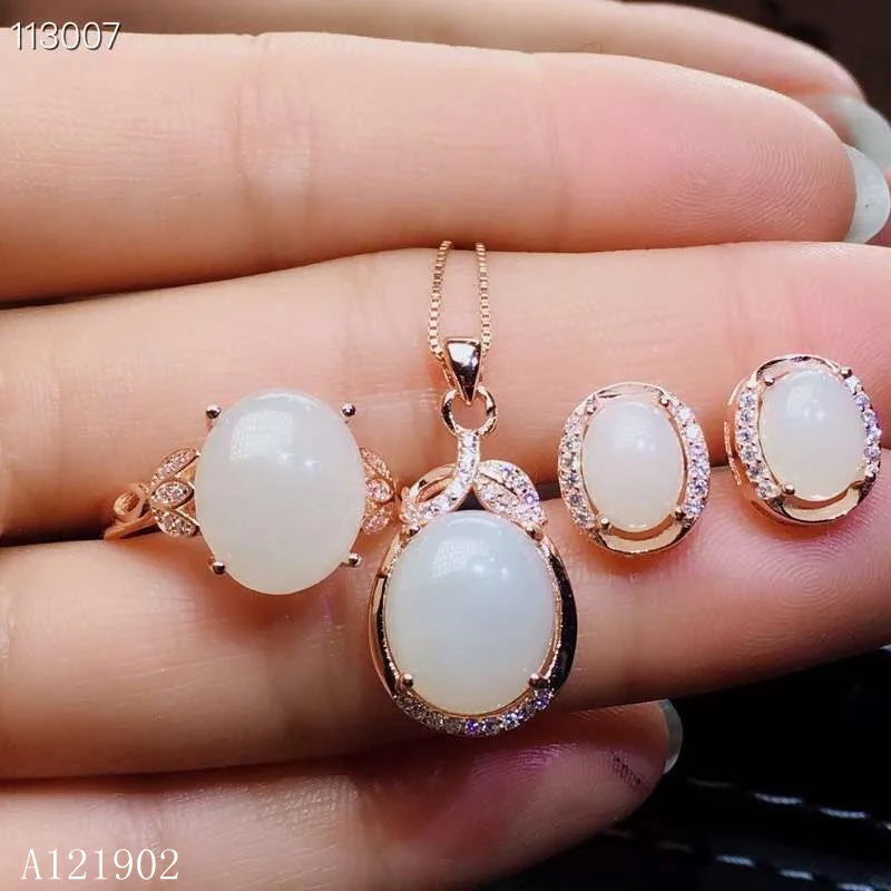 

KJJEAXCMY Exquisite Jewelry 925 Silver-inlaid Natural Gems and Hotan Jade Girls Pendant earrings, and rings set support