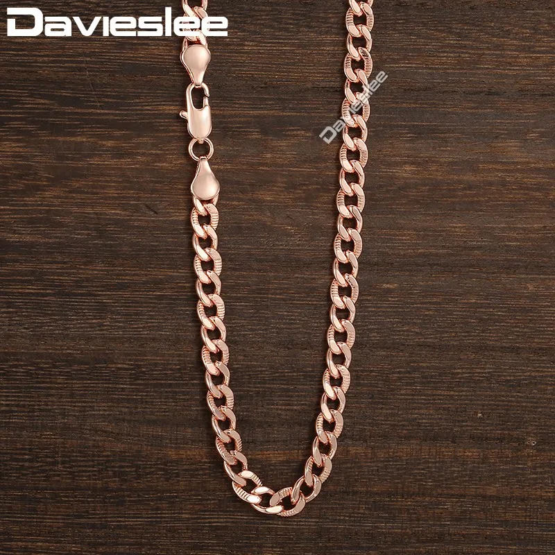 

Davieslee Curb Cuban Link Chain Necklace For Men Women Yellow White Rose Gold Color 585 DGNM125