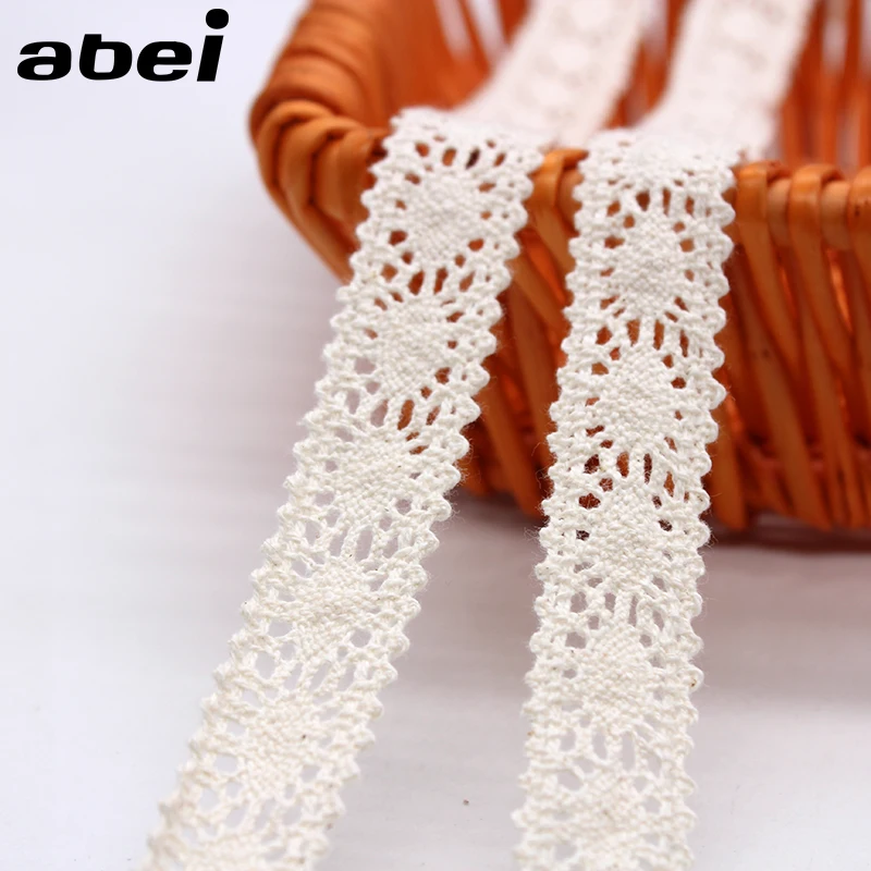 2cm 10yards/lot Embroidered Lace trims Beige Cotton Lace Ribbon for Home Wedding Clothes DIY Patchwork Handmade Sewing Material