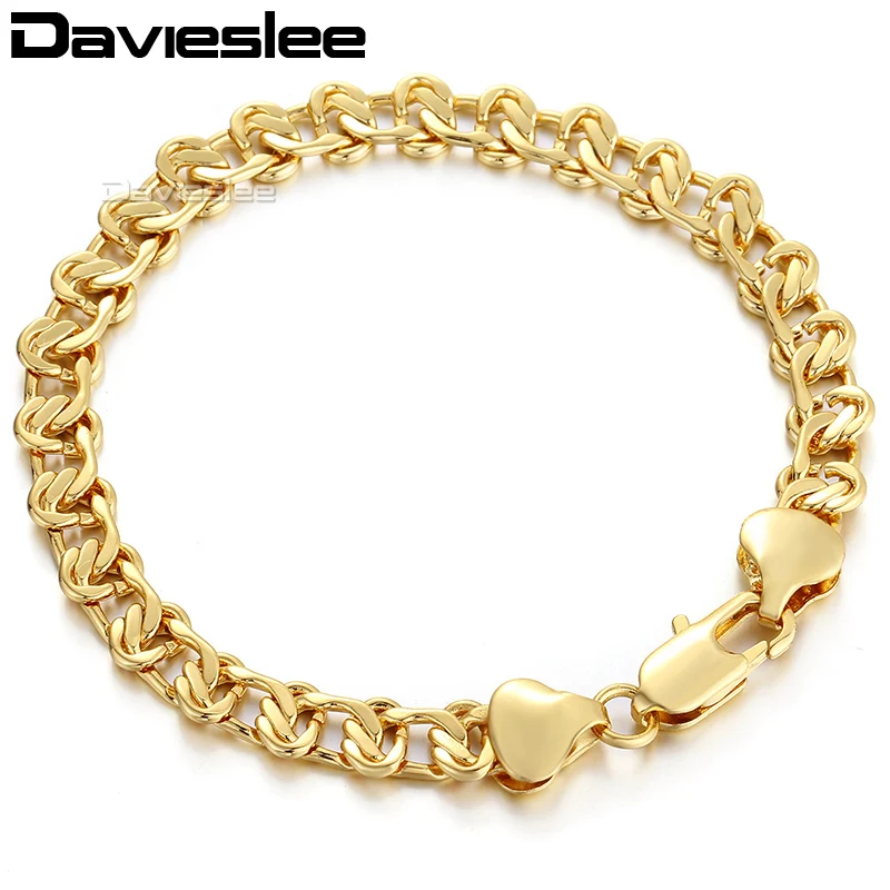 Davieslee Womens Bracelet Chain 585 Yellow White Rose Gold Color Curb Cuban Snail Link 8mm 18cm-25cm LGB271