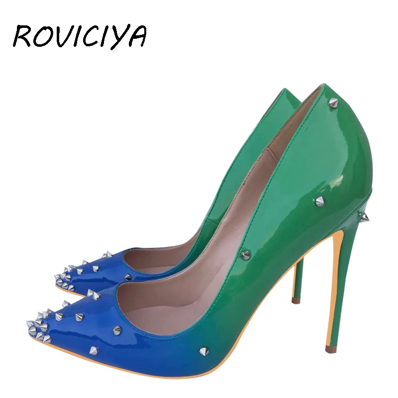 

Pumps women shoes rivets gradient woman shoes female ladies high heel spring autumn 8-12 cm 33-45 MD013 ROVICIYA