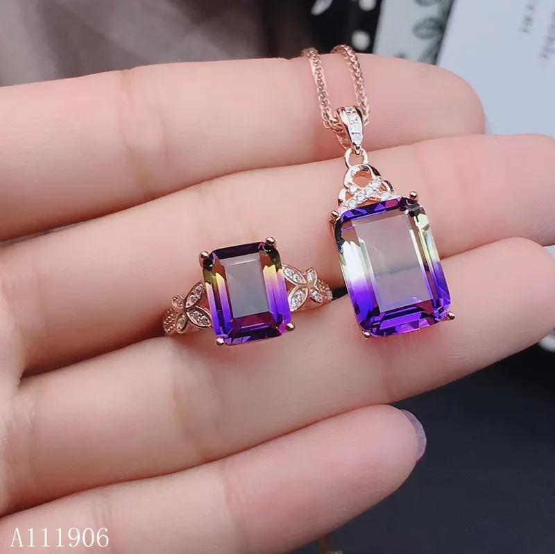 

KJJEAXCMY boutique jewelry 925 sterling silver inlaid amethyst gemstone female ring necklace pendant new big ring face aszxc