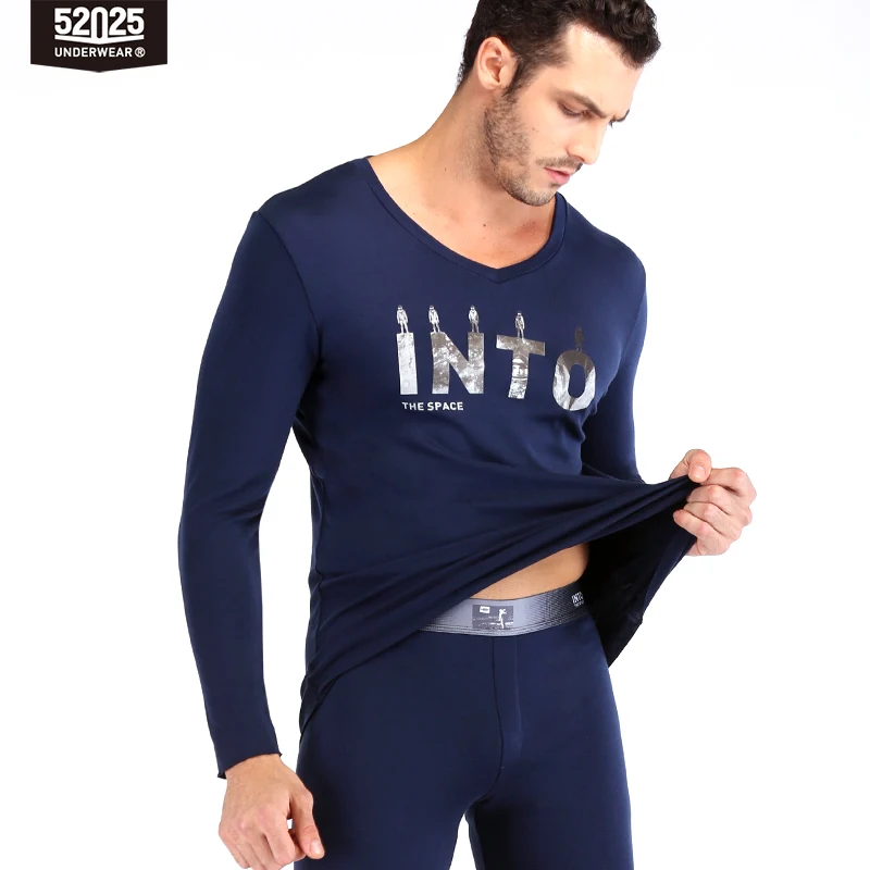 52025 Thermal Underwear Men Winter Warm Base Layer with Wool Soft Fleece-lined Warm Long Johns Mens Thermal Inner Wear