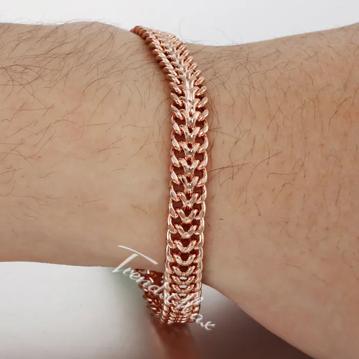 585 Rose Gold Color Men\'s Bracelet for Women Helix Bismark Link Chain 7mm 18cm 20cm 23cm GB283A