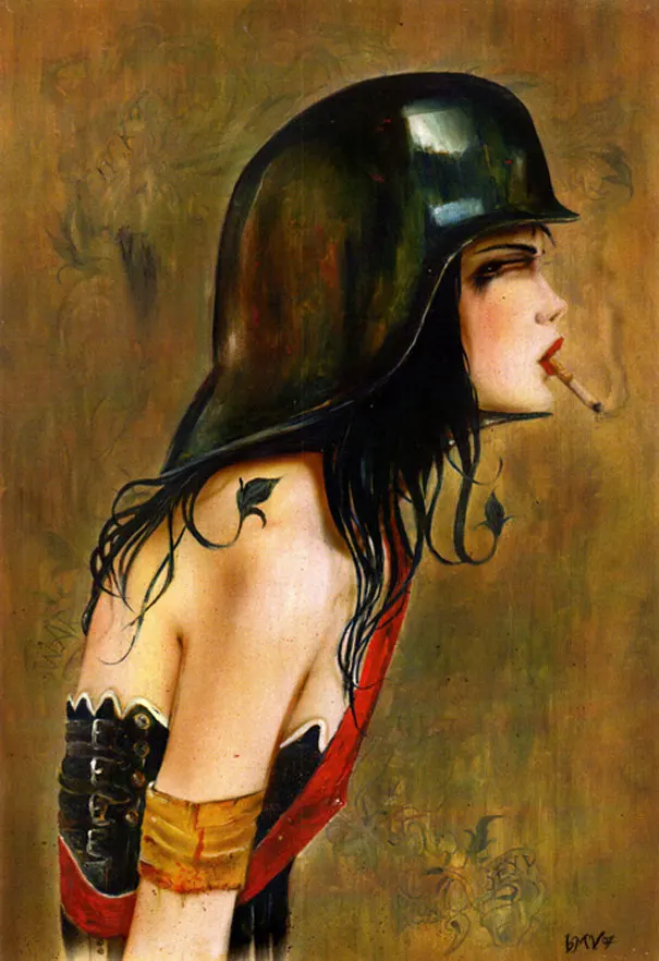 High quality Oil painting Canvas Reproductions Kiss My Helmet by Brian M.Viveros Painting hand painted