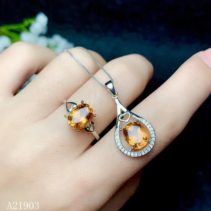 

KJJEAXCMY boutique jewelry 925 sterling silver inlaid natural citrine gemstone female ring necklace pendant support test.