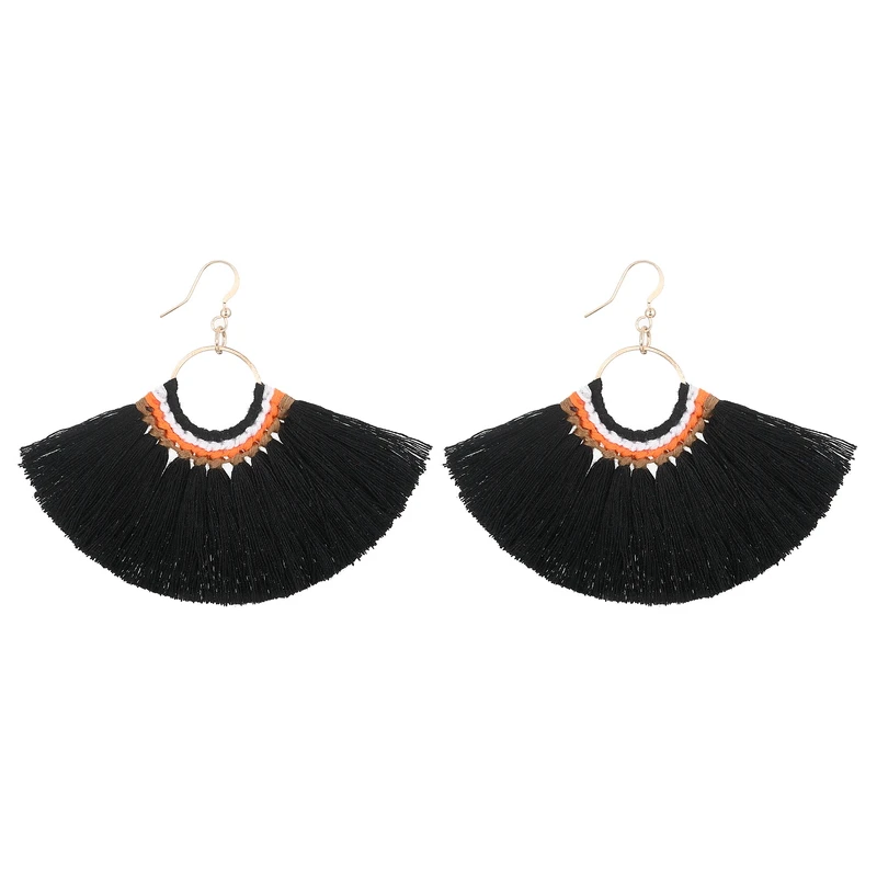 LOVBEAFAS Bohemian Handmade Tassel Earrings For Women Vintage Long Drop Boho Earrings Cotton Rope Weave Fringe Sector Jewelry