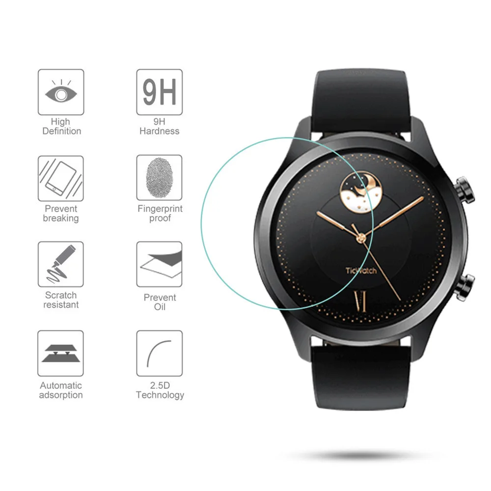 2.5D Premium กระจกนิรภัยสำหรับ Ticwatch C2 Clear 0.3Mm กระจกนิรภัยป้องกันหน้าจอป้องกันการระเบิดป้องกันแผ่นฟิล์มกันรอย Guard