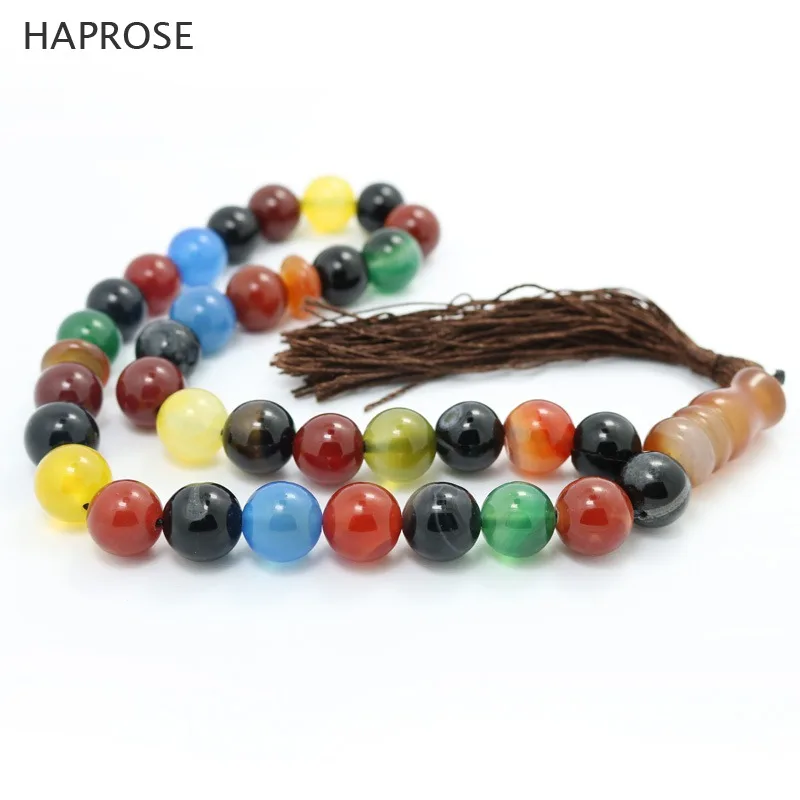 Multicolor agate bracelet Round Shape beads Prayer 33 beads Islamic Muslim tasbih Allah Rosary Trendy agate Free shipping