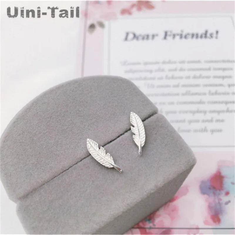 925 Tibetan silver mini fashion feather earring wholesale Korea dynamic trend sweet high quality hypoallergenic Tibetan silver