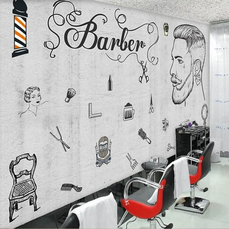 European and American industrial wind cement wall beauty salon barber shop wall professional production wallpaper mural