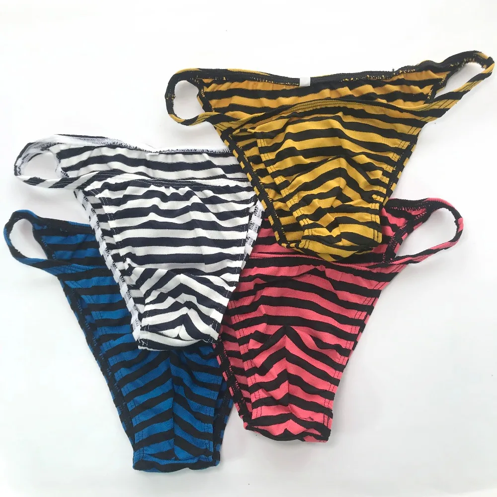 Mens String Bikini Stripe Jersy Poly/Cotton/Spandex G377C Narrow Waist Wide Stripes