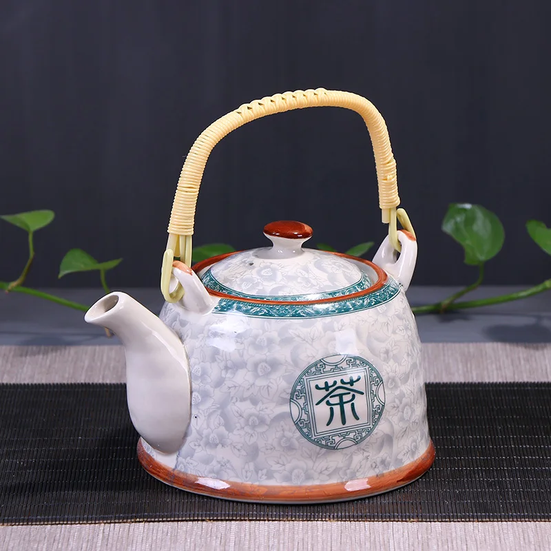 Family big teapot tea cup ceramic tea set cool water pot green flower Chinese tradition teapot kungfu tea restaurant 970ml