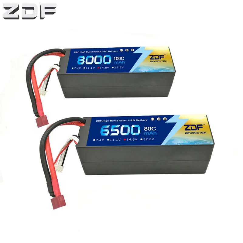 

ZDF Lipo 4s Battery 14.8V 6500mah 80C 8000mah 100C MAX 160C 200C Hard Case For 1:8 1:10 RC Car E Buggy Truggy Traxxas Car