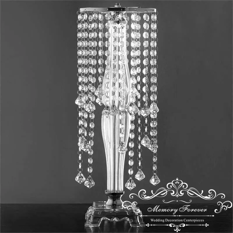 

22" Tall Silver Crystal Pendants Flower Stand Wedding Decoration Table Centerpiece Crystal Garland Chandelier Stand